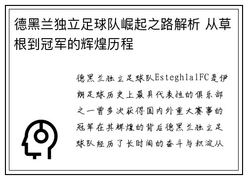 德黑兰独立足球队崛起之路解析 从草根到冠军的辉煌历程